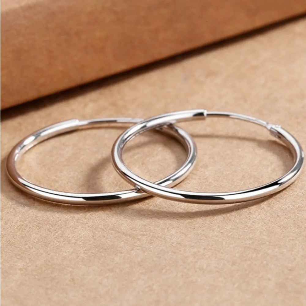 Sterling Silver Hoop 70MM Earrings - Picture 3 of 4